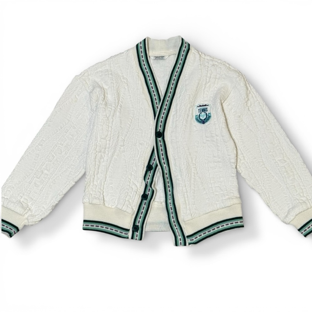 Vintage Varsity Tennis Cable Knit Toddler Cardigan button sweater